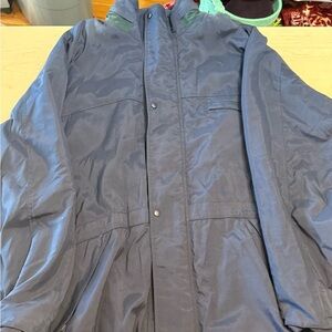Men's Navy Trench Coat with Snap-and-Zip Front